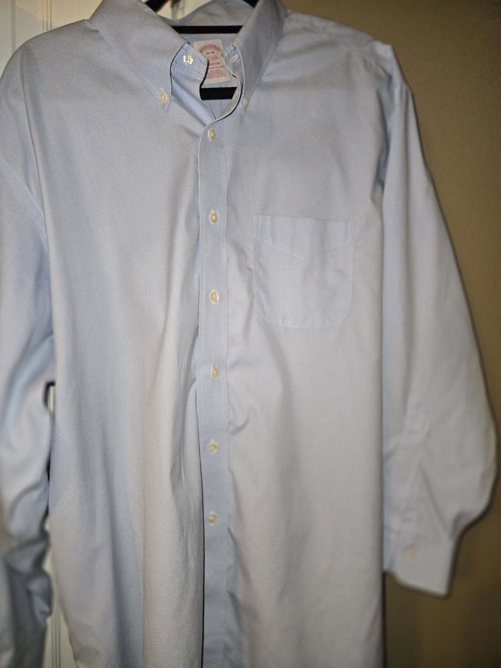 Brooks Brothers 346 Madison Dress Shirt Mens 16 34 Blue Check Button Down